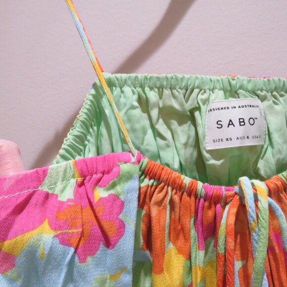 SABO SKIRT Adelina Midi Dress in Bright Floral Cut Out Feminine Smocked Flowy XS - Picture 4 of 14